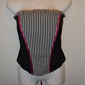 Cacique black & white corset top lace-up back boned  14/16 EUC
